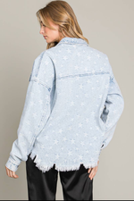 star print denim distressed jacket