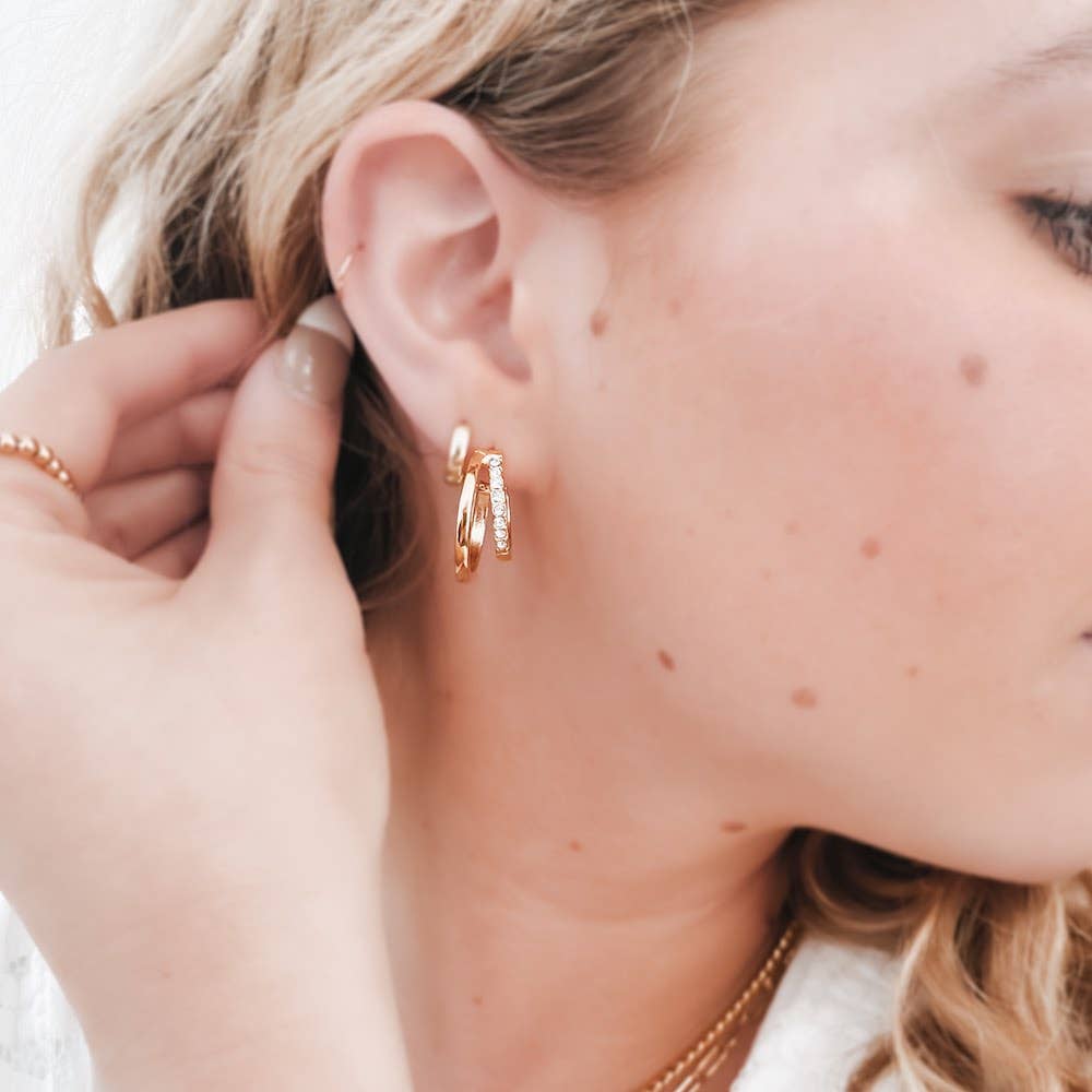 Crystal Double Hoop Earring - WATERPROOF