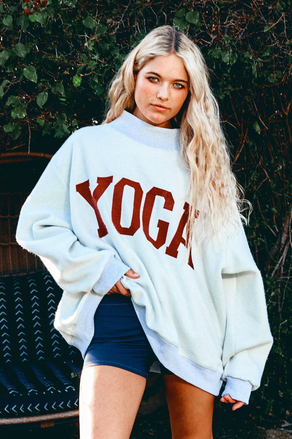 Pilates & Yoga Print Reversible Mockneck Sweatshirt