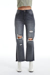 High Rise Straight Leg Two Toned Denim with Destruction