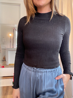 Black Fitted Mock Neck Knit Top with Shimmer