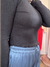 Black Fitted Mock Neck Knit Top with Shimmer