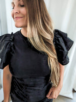 Black layered ruffle sleeve top