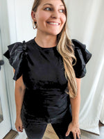 Black layered ruffle sleeve top