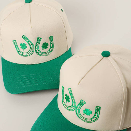 *FINAL SALE* Double Horseshoe Clover Luck Embroidery Trucker Hat