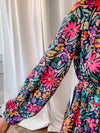 Multicolor floral long sleeve deep v-neck dress