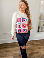 Multicolor long sleeve crochet cropped sweater