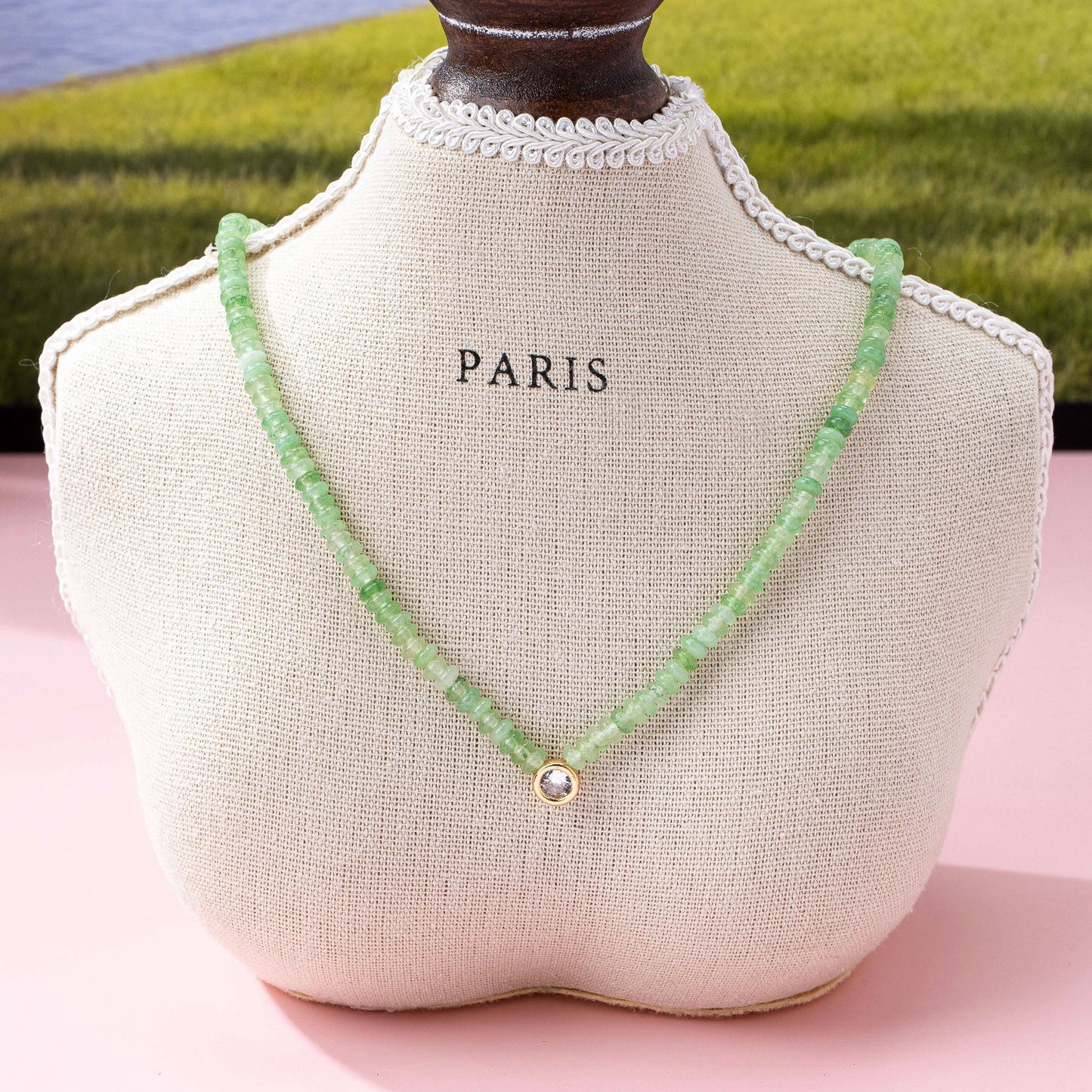 Natural Stone Beaded Charm Necklace