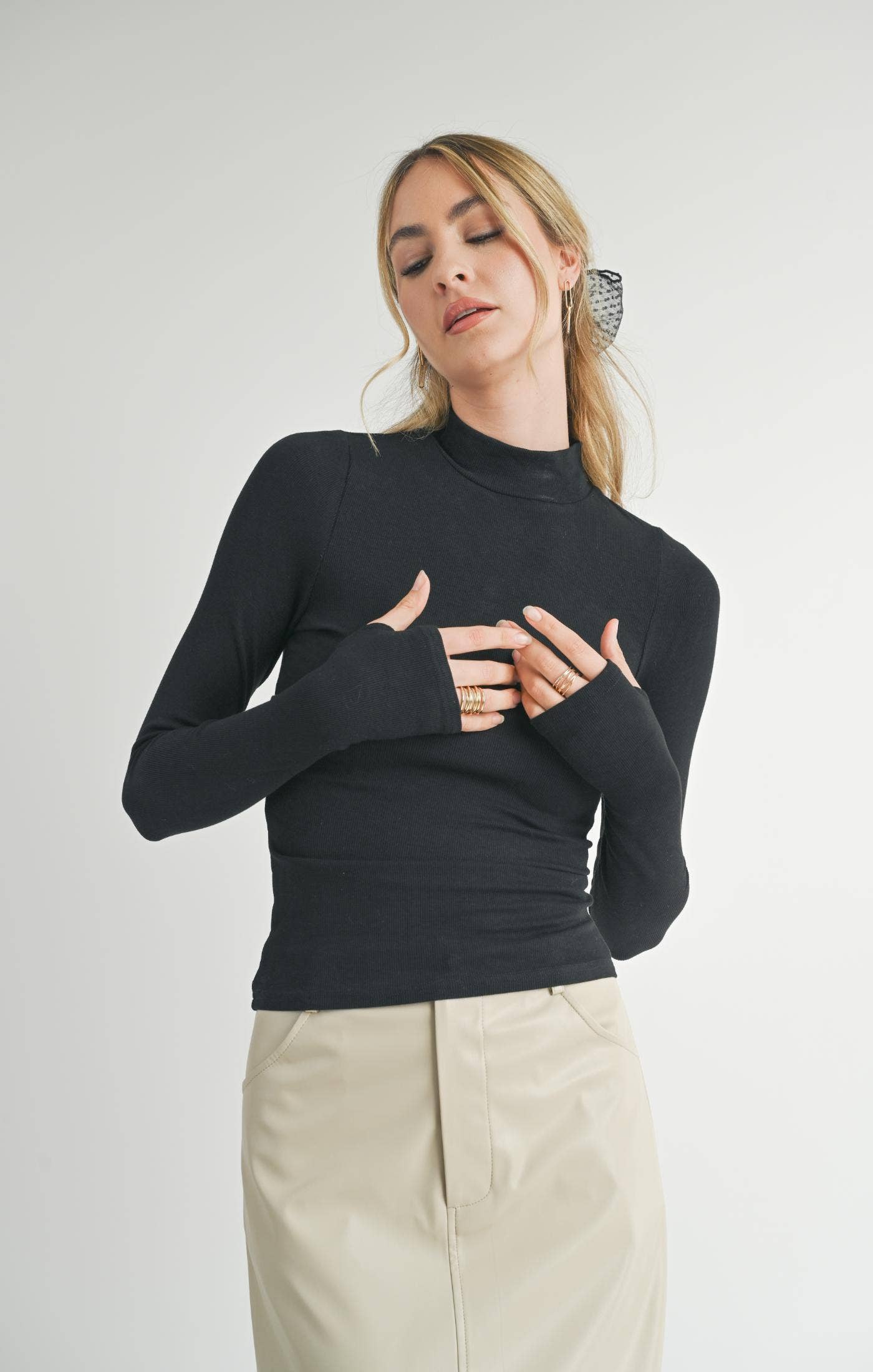 Ronan Turtleneck Knit Top: BLACK