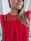 Red ruffle tulle sleevless top 