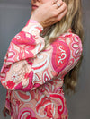 Hot Pink Pasiley Print Long Sleeve Button Up Blouse