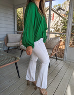 American Made White High Rise Crop Flare with Distressed Hem