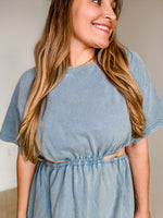 Blue 100% Cotton Wash T Shirt Dress with Side Cut Outs