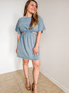 Blue 100% Cotton Wash T Shirt Dress with Side Cut Outs