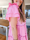 Bubble Gum Pink Ruffled Short Sleeve Dress
