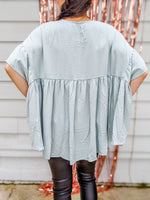 Blue Oversized Short Sleeve Baby Doll Top