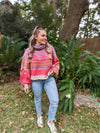 Multi Color Floral Pattern Fuzzy Turtle Neck Sweater